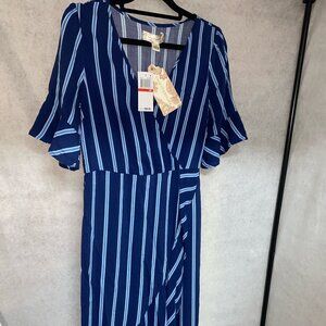 Band Of Gypsies Womens Faux Wrap Dress X-Small Blue/White XS